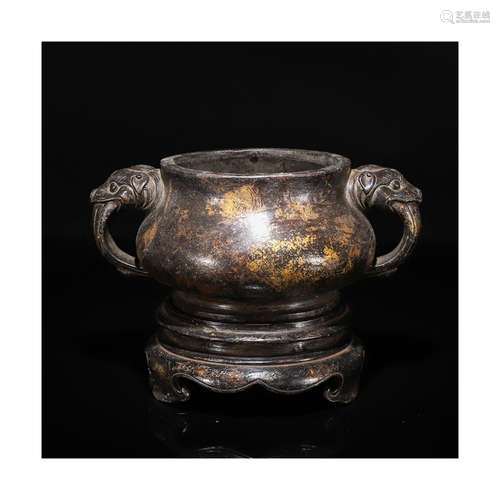 A Chines Gilt-Lacquer Censer with Beast Handles