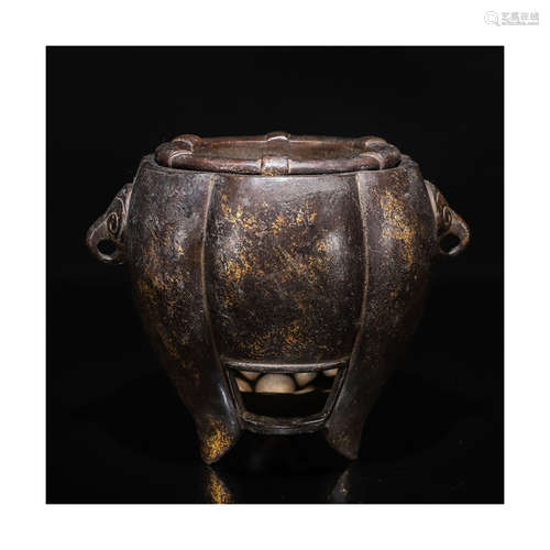 A Chinese Gilt-Lacquer Bronze Censer