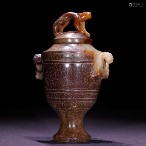 A Chinese Hetian Jade Cup with Dragon Pattern