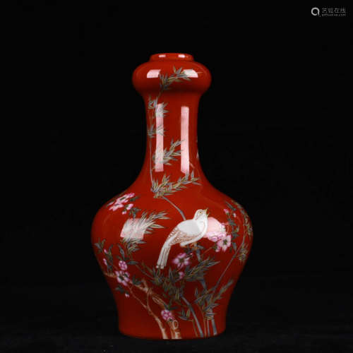 A Chinese Famille Rose Garlic-Mouth Porcelain Vase