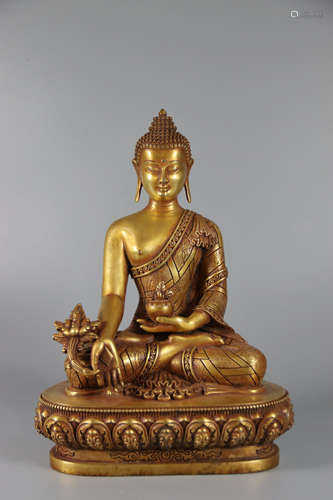 A Chinese Gilt-Bronze Figure of Bhaisajyaguru