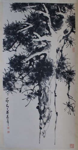 A Chinese Pines Painting,Dong Shouping Mark