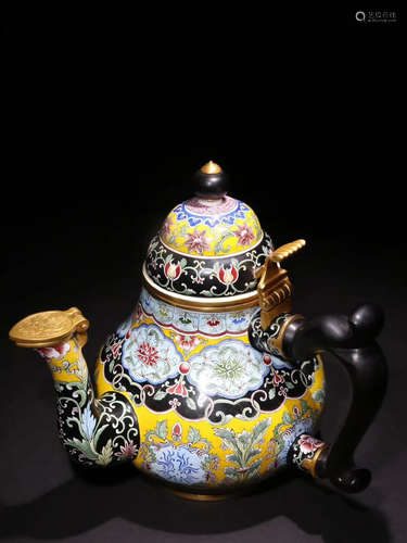 A Chinese Copolymer Copper Enamel Yellow-Ground Pot