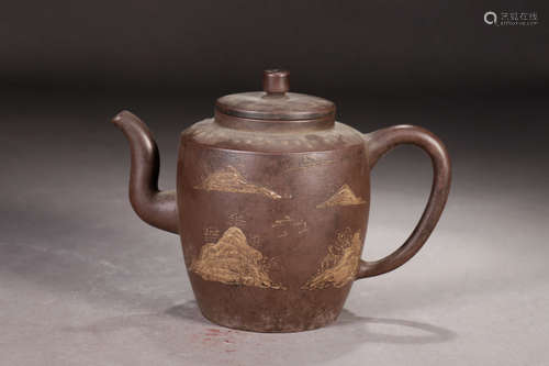 A Chinese Zisha Teapot with Landscape Pattern