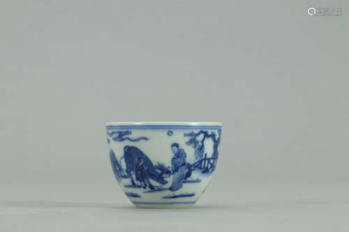 A Chinese Blue and White Figure Painted Porcelain Cup