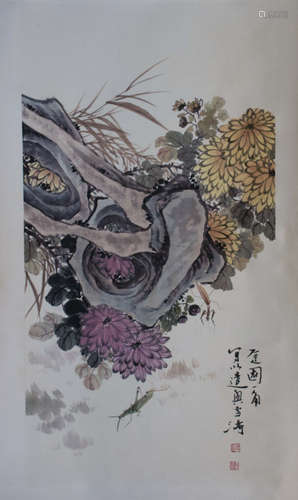 A Chinese Flower Painting,Wang Xuetao Mark