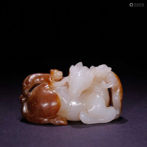 A Chinese Hetian Jade Dragon and Sheep Ornament