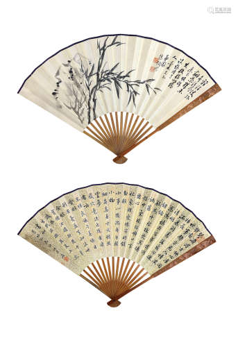 溥侗（1877-1952）竹石 水墨纸本 成扇