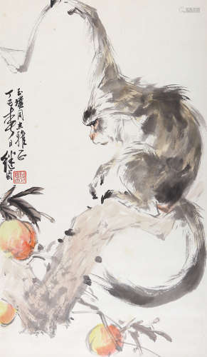 刘继卣（1918-1983）神猴献寿 设色纸本 立轴 1977年作