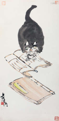 宁斧成（1897-1966）猫 设色纸本 立轴