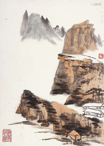 梁崎（1909-1996）山水 设色纸本 镜心