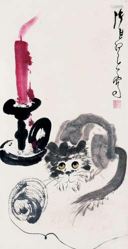 张其翼（1915-1968）猫 设色纸本 镜心