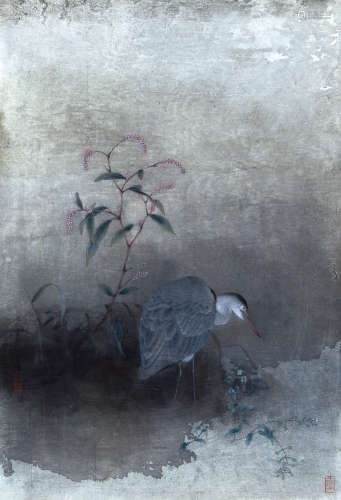 江宏伟（b.1957）清溪仙鹭 设色纸本 镜框 1990年作
