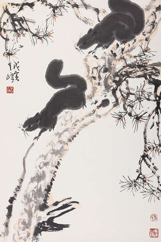 孙其峰（b.1920）双鼠图 设色纸本 托片 1998年作