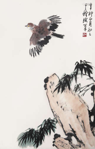 孙其峰（b.1920）竹石山禽 设色纸本 镜框 2011年作