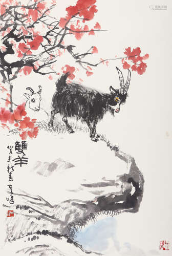 孙其峰（b.1920）双羊 设色纸本 托片 2003年作