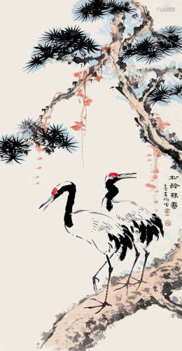 霍春阳（b.1946）松龄鹤寿图 设色纸本 镜心 2012年作