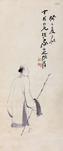 张大千（1899-1983）执杖高士图 水墨纸本 立轴 1953年作