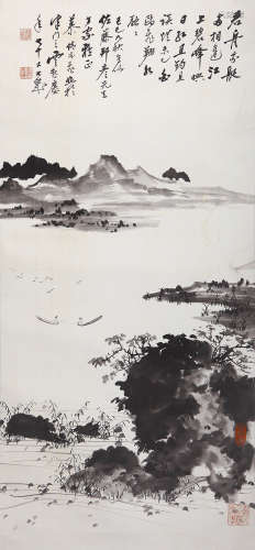 慕凌飞（1913-1997）君舟放艇 水墨纸本 立轴 1989年作