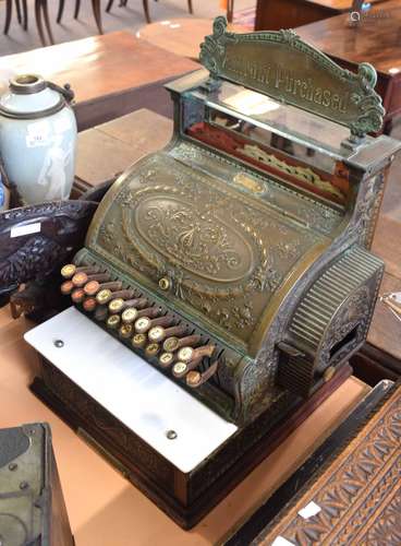 Vintage iron cash register, No 762517 and 336, 39cm wide