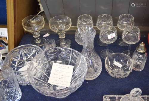 Extensive collection of cut glass wares including two bowls, set of six wine glasses, two rummers