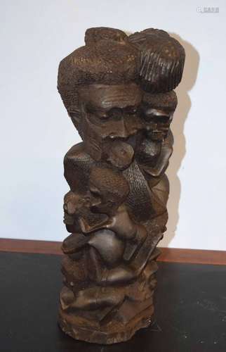 Large hardwood study of a tribal man and woman, 55cm high