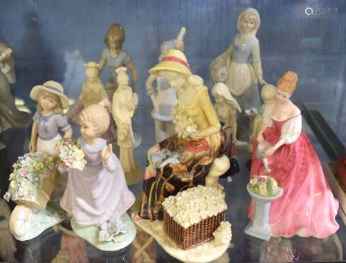 Group of Continental porcelain models of young girls, various activities, some from the Leonardo