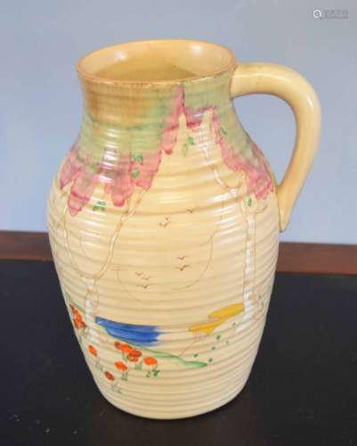 Clarice Cliff Isis vase, the ribbed body with Art Deco design (crack)