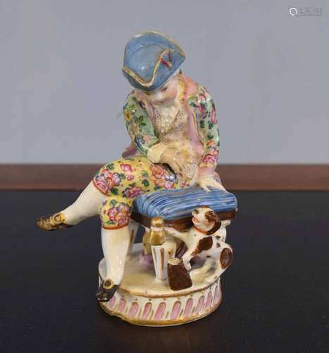 Continental porcelain model of a young boy with dog by his side, modelled in Meissen style