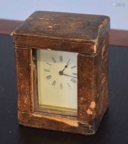Victorian brass framed carriage clock with outer carrying case, 13cm high