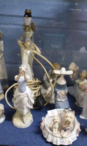 Extensive group of Lladro style figures and a lamp base (a/f)