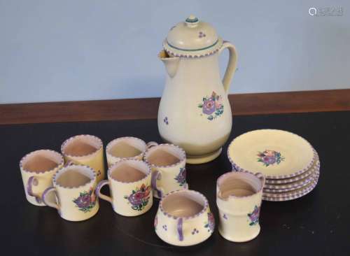 Mid-20th century Poole Pottery coffee set comprising coffee pot and cover, milk jug and sugar