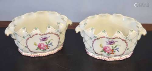 Pair of Continental porcelain jardinieres decorated in floral designs in Meissen style (2)