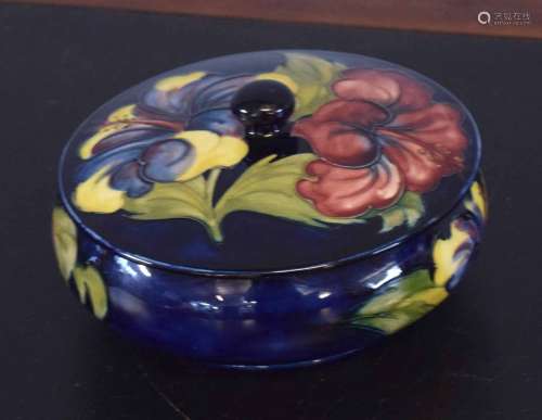 Mid-20th century Moorcroft box and cover with tube lined floral design, factory marks to base