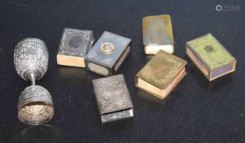 Collection of vintage brass matchbox holders etc