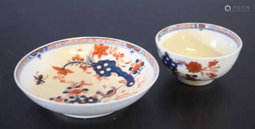 18th century Lowestoft porcelain tea bowl and saucer decorated with the two bird pattern