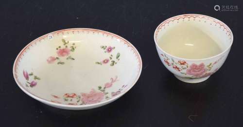 18th century Lowestoft porcelain tea bowl and saucer decorated with a floral design