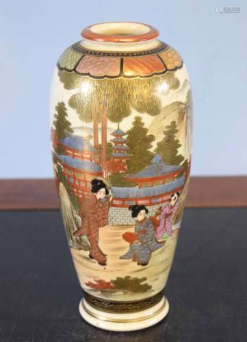 Japanese Satsuma vase with geishas in a landscape, signature block to base