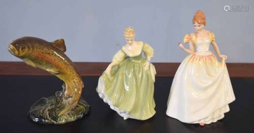 Group of two Doulton figures, and a Beswick model of a trout