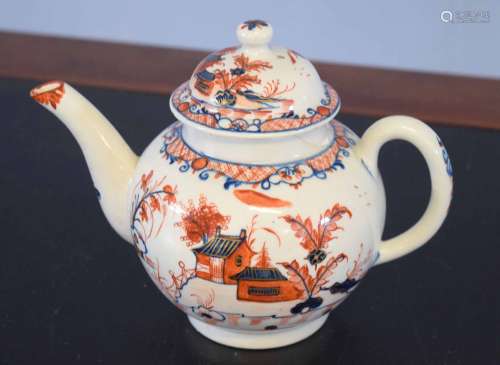 Lowestoft Redgrave type fern pattern tea pot and cover, (a/f)