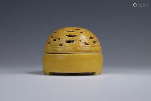 A Chinese Yellow Glazed Porcelain Incense Burner