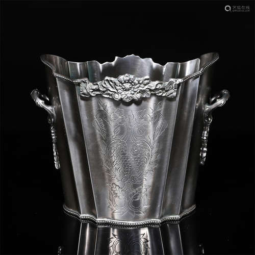 A Chinese Bronze Silver Floral Champagne Bucket