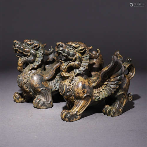 A Pair of Chinese Bronze Pixiu Ornaments