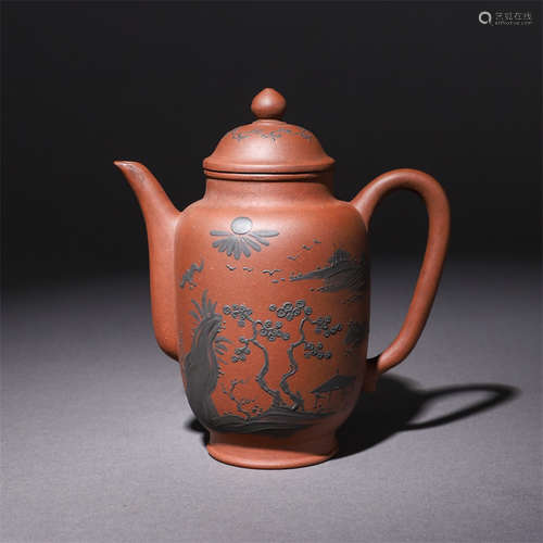 A Chinese Landscape Patterned Red Clay Pot