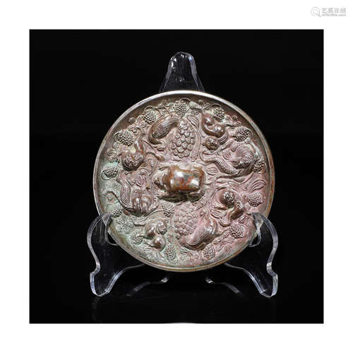 A Chinese Grape Patterned Bronze Mirror