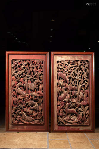 A Chinese Carved Wooden Hanging Screen