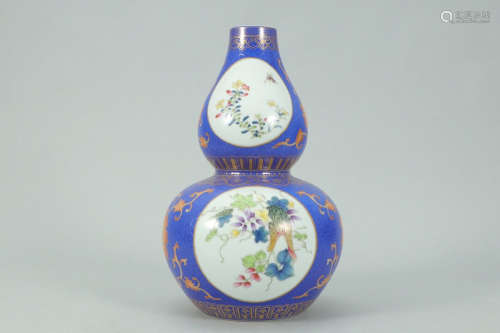 A Chinese Blue Glazed Porcelain Gourd-shaped Vase