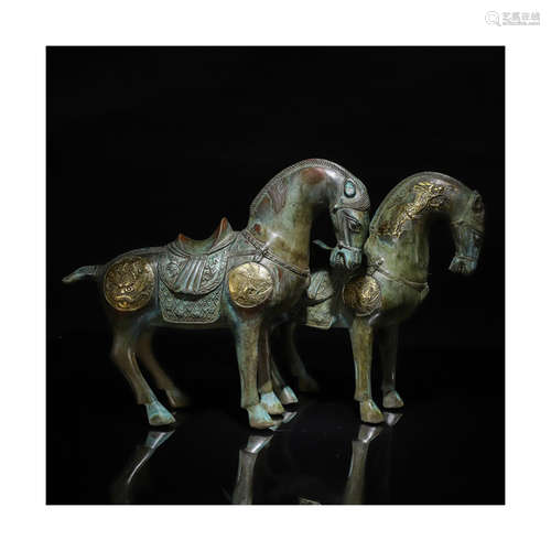 A Pair of Chinese Gilt Ancient Bronze Horses