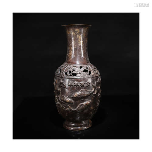 A Chinese Bronze Pinholder Vase