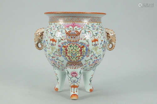 A Chinese Famille Rose Porcelain Three-legged Censer